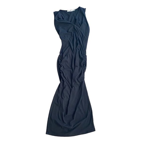 Michael Stars Crossover Ruched Midi Dress Sleeveless Revolve Black Large NWT - Picture 2 of 5